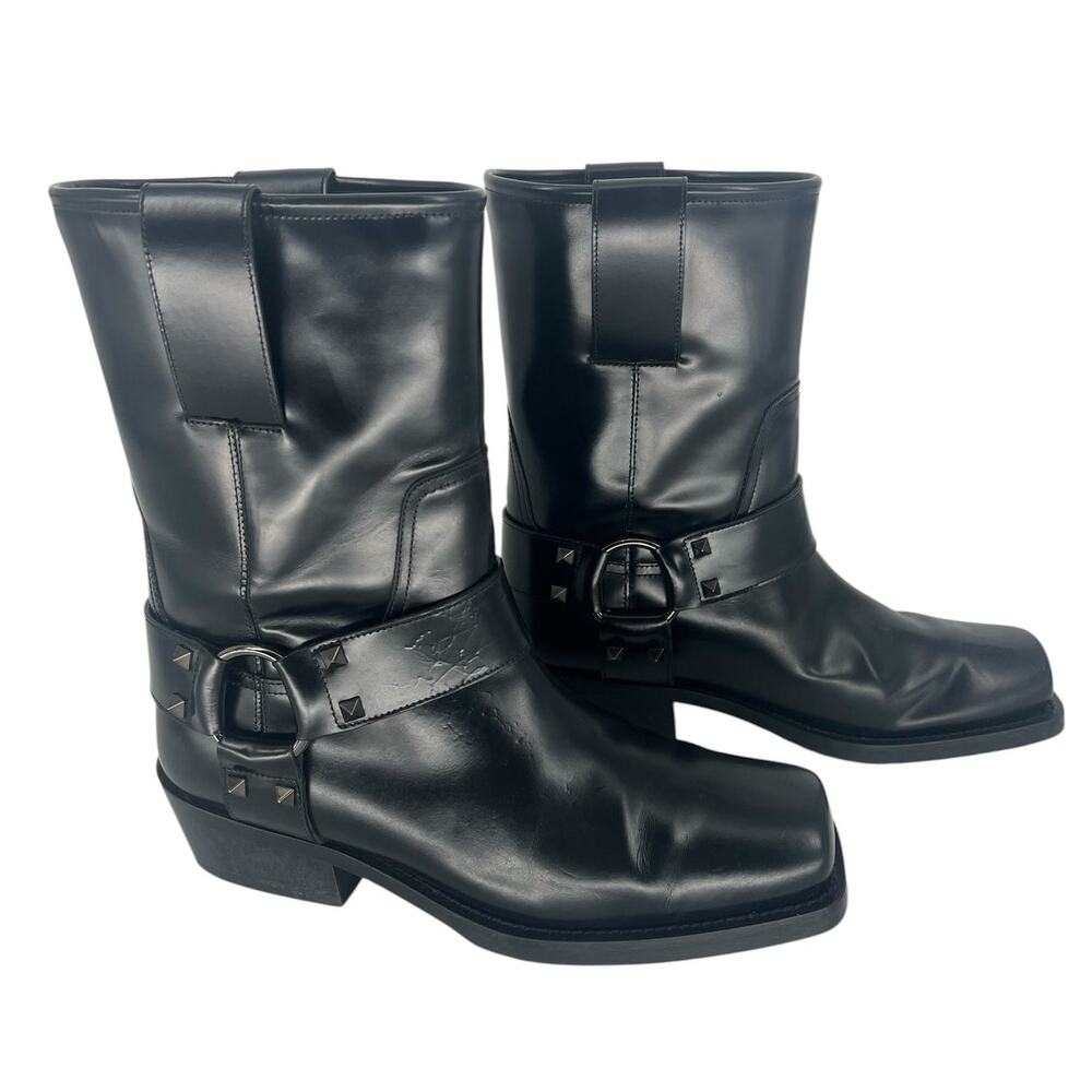 Valentino Garavani Rockstud Calfskin Biker Boots Black 40 - Picture 6 of 16